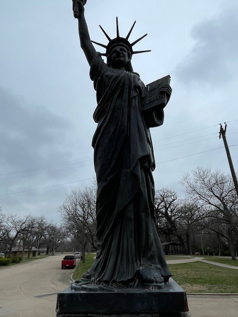 Miniature Statue of Liberty in Oakdale Park before restoration 2024